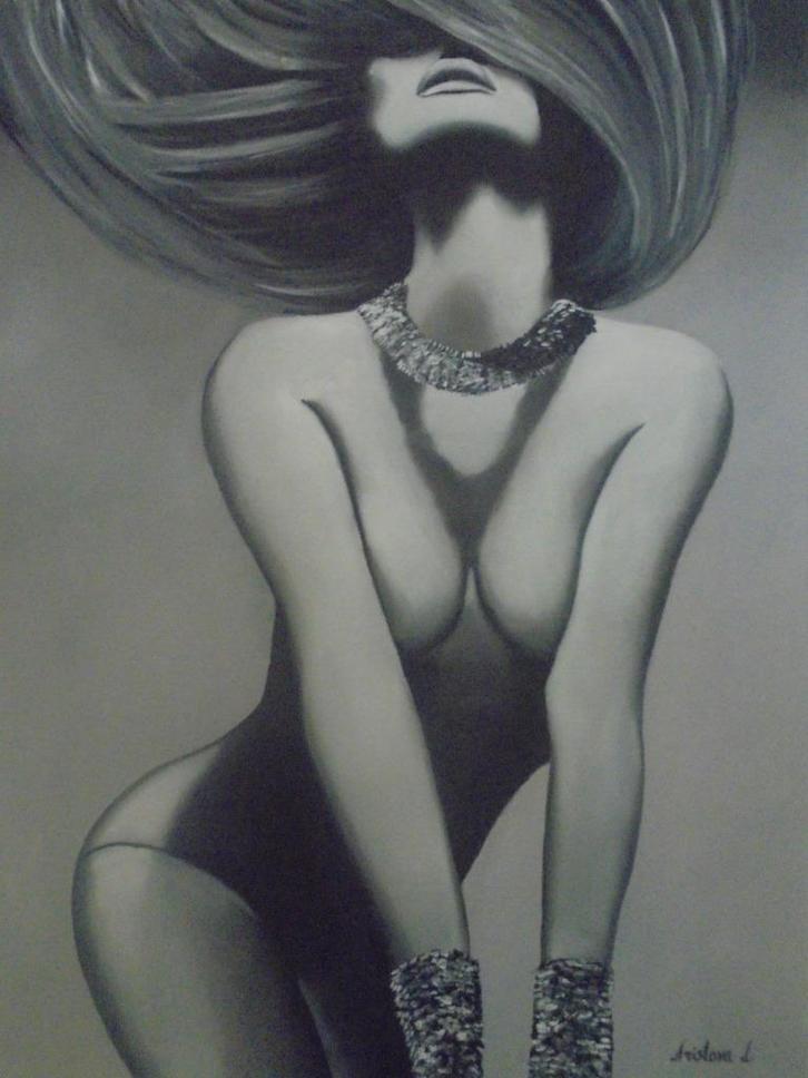 olieschilderij mooie vrouw (60x80), Antiek en Kunst, Kunst | Schilderijen | Modern, Ophalen of Verzenden