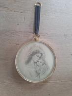 Vintage kader bol glas met op zijde getekend moeder met kind, Antiek en Kunst, Ophalen of Verzenden