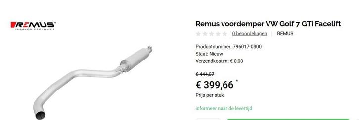 Golf 7.5 gti middemper remus ( NIEUW ), Auto-onderdelen, Uitlaatsystemen, Ophalen