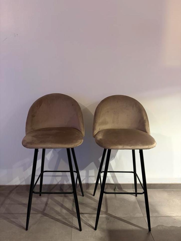 Barkrukken velvet taupe, Huis en Inrichting, Barkrukken, Zo goed als nieuw, Ophalen