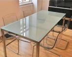 Glazen tafel met grijze stoeltjes, Ophalen, Zo goed als nieuw, Vijf personen of meer, Glas