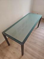 Glazen tafel met ijzeren onderstel, Ophalen, Gebruikt