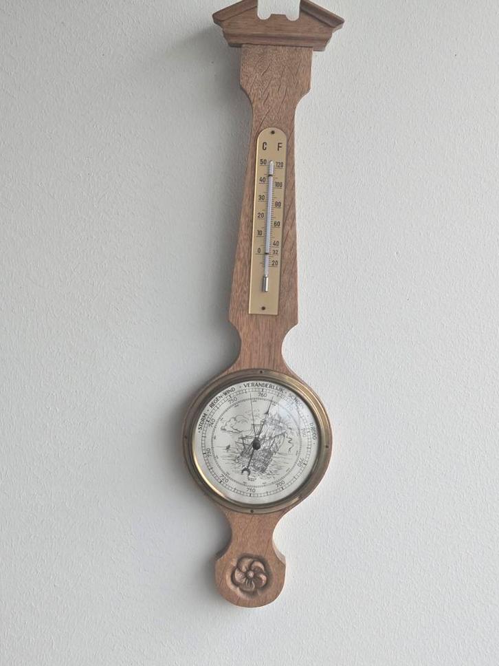 Super mooie vintage massief barometer met  volgende melding, Audio, Tv en Foto, Weerstations en Barometers, Barometer, Ophalen of Verzenden