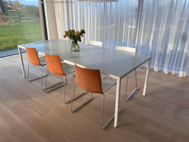 6 Arper-stoelen oranje/wit, Huis en Inrichting, Stoelen, Gebruikt, Vijf, Zes of meer stoelen, Kunststof, Overige kleuren, Ophalen