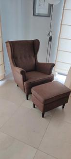 IKEA Strandmom Lederen fauteuil + voetenbankje, Huis en Inrichting, Fauteuils, Ophalen, Zo goed als nieuw, Leer, Landelijk