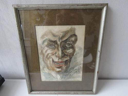 Expressief Portret 1928 in aquarel en potlood, gesigneerd, Antiek en Kunst, Curiosa en Brocante, Ophalen of Verzenden