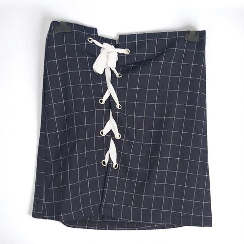 Rok geruit marineblauw met veters M, Kleding | Dames, Rokken, Nieuw, Maat 38/40 (M), Blauw, Boven de knie, Verzenden