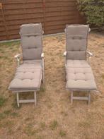 2 teak ligstoelen met kussens, Tuin en Terras, Ophalen, Gebruikt