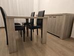 Complete eetkamer in misty oak + lederen stoelen!, Huis en Inrichting, Ophalen, Zo goed als nieuw, Trendy, 4 tot 6 stoelen