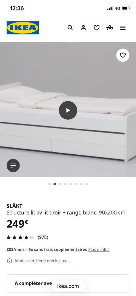 Lit 90x200 avec sous-lit et tiroirs, Huis en Inrichting, Slaapkamer | Bedden, Gebruikt, Eenpersoons, 90 cm, 200 cm, Hout, Wit