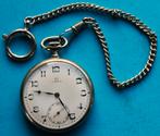 Schitterende Verzilverde Zakhorloge met Ketting ~~ Omega ~~, Acier, Omega, Montre de poche, Avec chaîne
