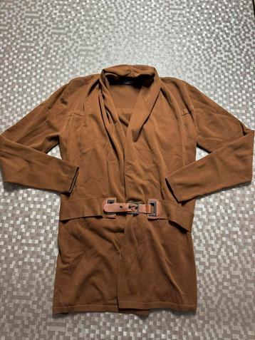 Bruin gebreid vest met riem van Terre Bleue  | Maat 42 (L) beschikbaar voor biedingen