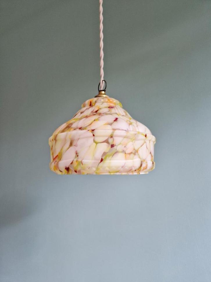 Art Deco hanglamp in veelkleurig gespikkeld glas, 1930, Antiek en Kunst, Antiek | Verlichting, Ophalen of Verzenden