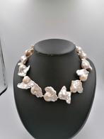 Collier de perles baroques d'eau douce, Avec pierre précieuse, Argent, Envoi, Blanc