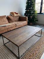 Salontafel donker hout met metalen frame en industriele look, Huis en Inrichting, Tafels | Salontafels, Ophalen, Gebruikt, 100 tot 150 cm