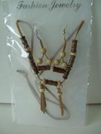 KETTING MET OORBELLEN HOUTEN KRALEN (7) NIEUW, Handtassen en Accessoires, Kettingen, Kunststof, Verstelbaar, Bruin, Nieuw