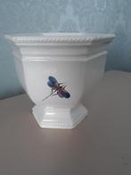 vintage keramieken bloempot 6 hoekig wit met libelle h 16,5, Antiek en Kunst, Ophalen
