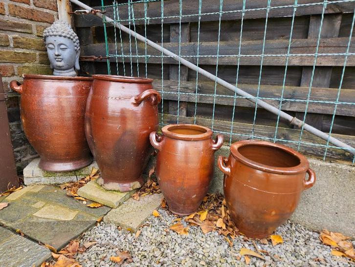 Set van 4 smoutpotten, hoogtes 28cm 33cm 44cm & 47cm, Antiek en Kunst, Antiek | Keramiek en Aardewerk, Ophalen