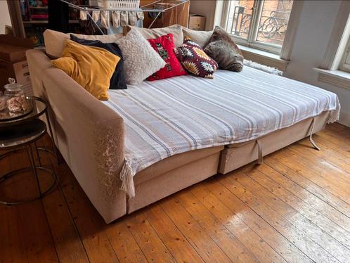 Gratis beige zetel hoekbank en slaapbank, Huis en Inrichting, Zetels | Zetels, Gebruikt, Hoekbank, Driepersoons, 200 tot 250 cm
