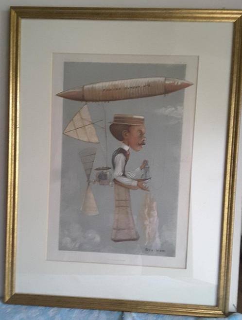 Lithographie en couleur de l'aviateur Alberto Santos-Dumont, Antiquités & Art, Art | Eaux-fortes & Gravures, Enlèvement ou Envoi