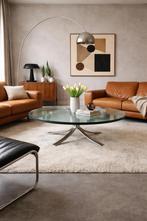 Vintage ronde salontafel in gehamerd glas, Huis en Inrichting, Tafels | Salontafels, Ophalen, Gebruikt, 50 tot 100 cm, Vintage mid-century