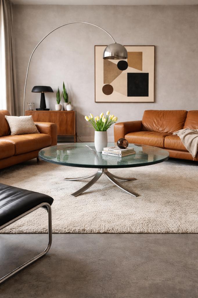 Vintage ronde salontafel in gehamerd glas, Huis en Inrichting, Tafels | Salontafels, Gebruikt, Minder dan 50 cm, 50 tot 100 cm