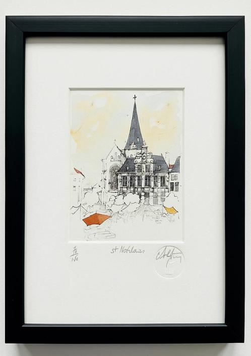 Andre Colpin kerk Sint-Niklaas, Antiek en Kunst, Kunst | Etsen en Gravures, Ophalen