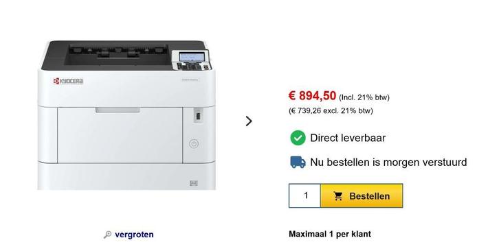 Professionele printer KYOCERA PA6000X  -70 procent, Computers en Software, Printers, Zo goed als nieuw, Printer, Ophalen