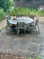 Table ronde noire avec 6 chaises. Pieds en inox, Chaise, Inox, Enlèvement, 6 places