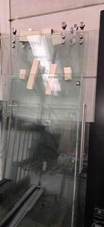 2 dubbele glazen schuifdeuren met bovenstuk en rails in inox, Autres types, Moins de 200 cm, Enlèvement, Utilisé