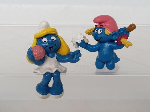 Lot van 2 Smurfen (Schleich, Quick promo) (2), Verzamelen, Smurfen, Gebruikt, Poppetje, Figuurtje of Knuffel, Verschillende Smurfen