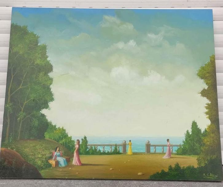 Huile sur panneau le printemps signe Carl prevot, Antiek en Kunst, Kunst | Schilderijen | Klassiek, Ophalen of Verzenden