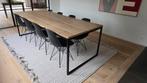 Eiken eettafel met zwart stalen frame 240 op 100, Huis en Inrichting, Ophalen, 100 tot 150 cm, Eikenhout, 200 cm of meer