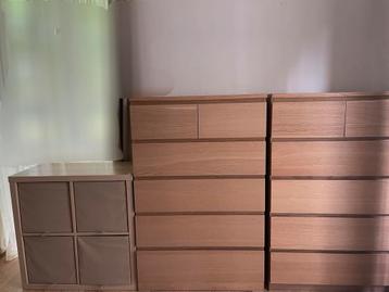 2 commodes Ikea Malm + 1 armoire ouverte Kallax, 25 à 50 cm, 5 tiroirs ou plus, Enlèvement, Utilisé