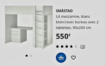 Lit mezzanine Ikea blanc Idéal pour la rentrée, 90 cm, Une personne, 180 à 200 cm, Enlèvement