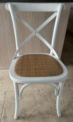 Set van 6  witte beukenhouten eetkamerstoelen rotan zitting, Maison & Meubles, Chaises, Comme neuf, Bois, Landelijk, Enlèvement