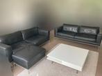 Salon met 2 3-zit zetels, poef, salontafel en mat, Ophalen, Gebruikt, Driepersoons, Rechte bank