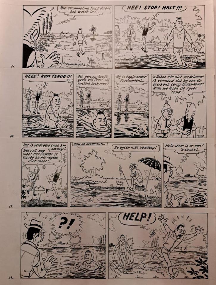 POM - originele pagina PIET PIENTER en BERT BIBBER, Antiek en Kunst, Kunst | Tekeningen en Fotografie, Ophalen of Verzenden