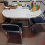 Ovaal keukentafel met inox onderstel en 4 stoelen, perfecte, Huis en Inrichting, Ophalen, Ovaal