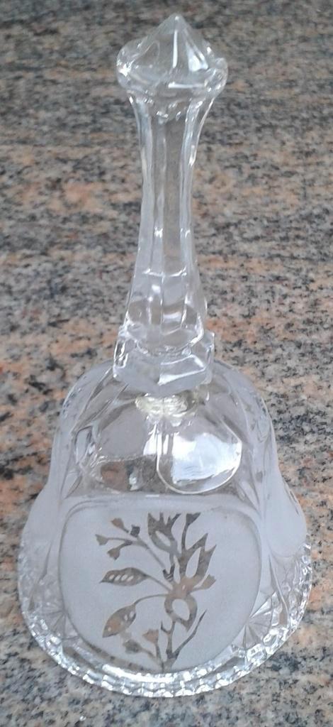 Decoratieve glazen tafelbel - geëtst bloemenmotief, Huis en Inrichting, Woonaccessoires | Klokken, Zo goed als nieuw, Overige typen