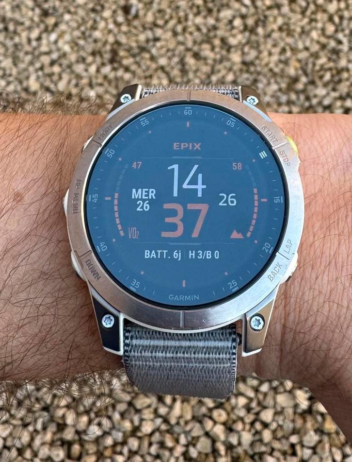 Garmin epix gen 2 sapphire titanium 47mm, Handtassen en Accessoires, Sporthorloges, Gebruikt, Grijs, Ophalen