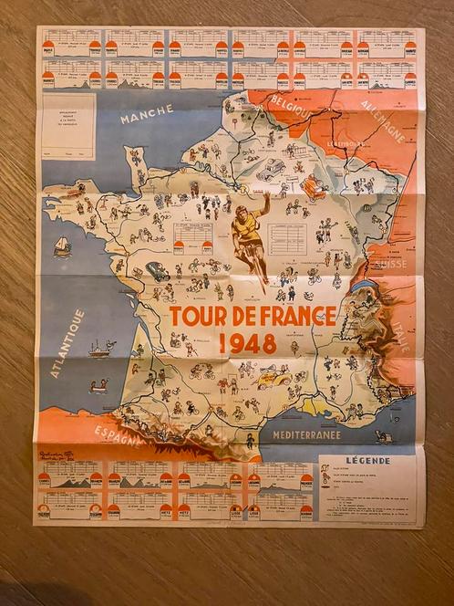 Originele Tour de France kaart-gids 1948 – zeldzaam !, Sport en Fitness, Wielrennen, Zo goed als nieuw, Ophalen of Verzenden