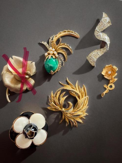 Set van 5 vintage broches, jaren 60, Handtassen en Accessoires, Broches, Zo goed als nieuw, Ophalen of Verzenden