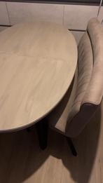 Eiken tafel + 2 ovale zitbanken, Huis en Inrichting, Tafels | Eettafels, Ophalen, 100 tot 150 cm, Eikenhout, Nieuw
