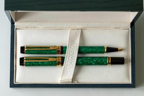 Waterman Patrician Le Man 100 smaragdgroen vulpen +  balpen, Verzamelen, Pennenverzamelingen, Gebruikt, Pennenset, Waterman, Met doosje