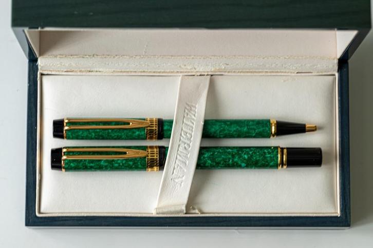 Waterman Patrician Le Man 100 smaragdgroen vulpen +  balpen, Verzamelen, Pennenverzamelingen, Gebruikt, Pennenset, Waterman, Met doosje
