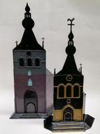 Mooi lot van 2 modellen van kerktorens in metaal - Aarschot, Antiek en Kunst, Curiosa en Brocante, Ophalen of Verzenden