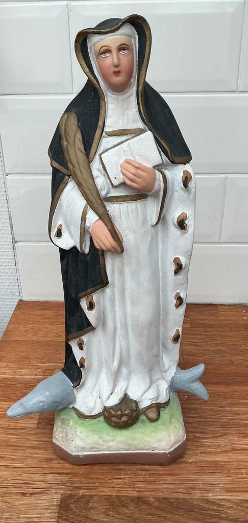 Zeldzaam beeld Sint Amelberga uit Temse, Antiek en Kunst, Antiek | Religieuze voorwerpen, Ophalen of Verzenden