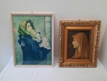 2 x schilderijen ( olieverf + glas ) beschikbaar voor biedingen