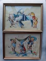 Tableaux d'enfant - Cartes sous verre signées WB - 1950/60, Antiquités & Art, Enlèvement ou Envoi